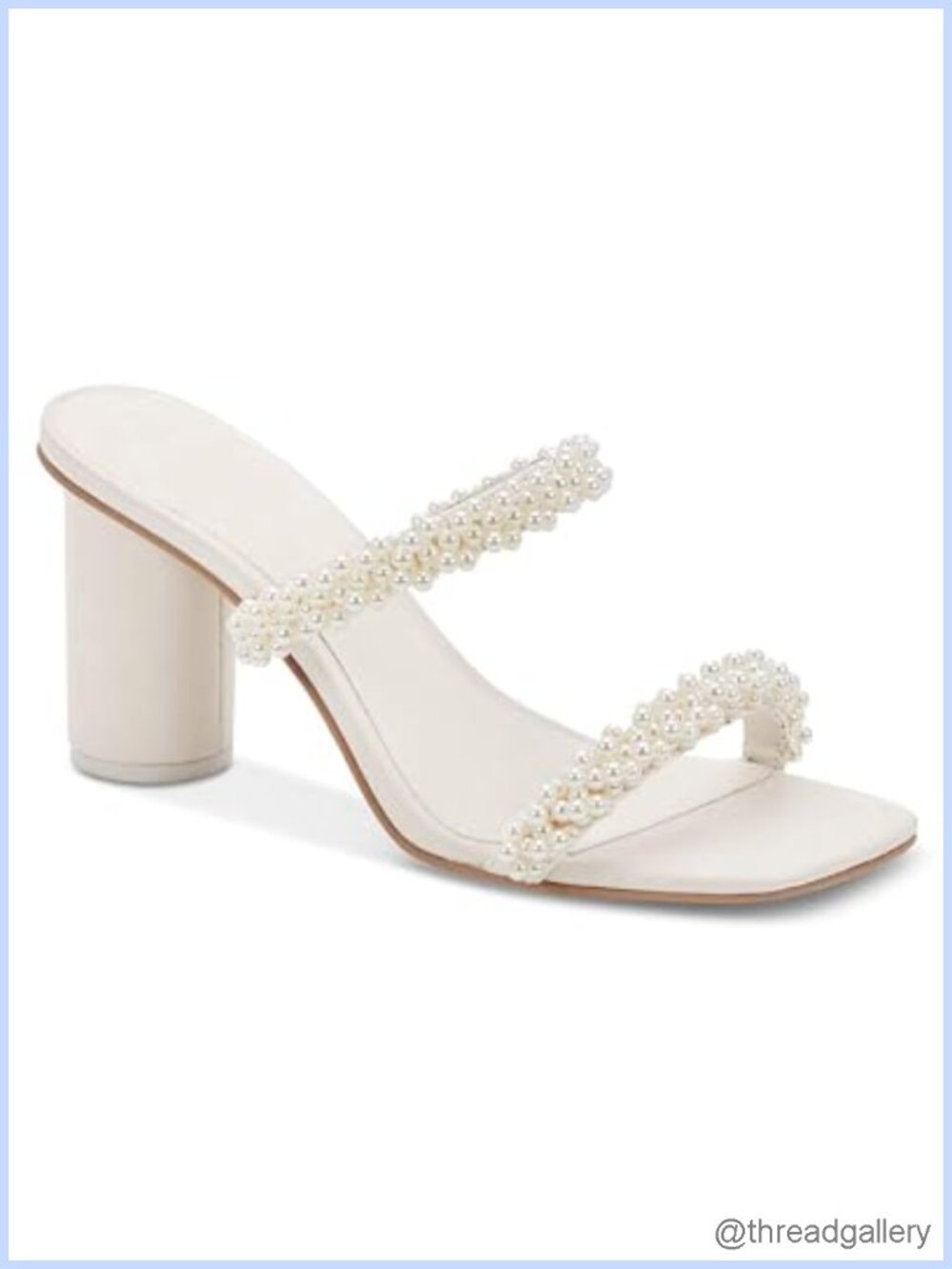 Faux Leather Chunky Heeled Sandals Pearl Strappy Square Toe Slip-On Mules